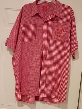 Red Gingham Short-Sleeve Button-Down Shirt by Power Strong